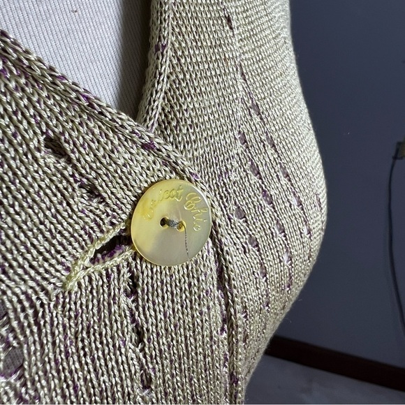 Vintage Cardigan Knit Sweater Poetcore Cottage Crochet Floral Neutral Cream - Picture 9 of 11